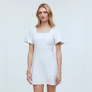 Madewell Square Neck Mini Dress Size 12 | 100% Linen in Eyelet White NWT